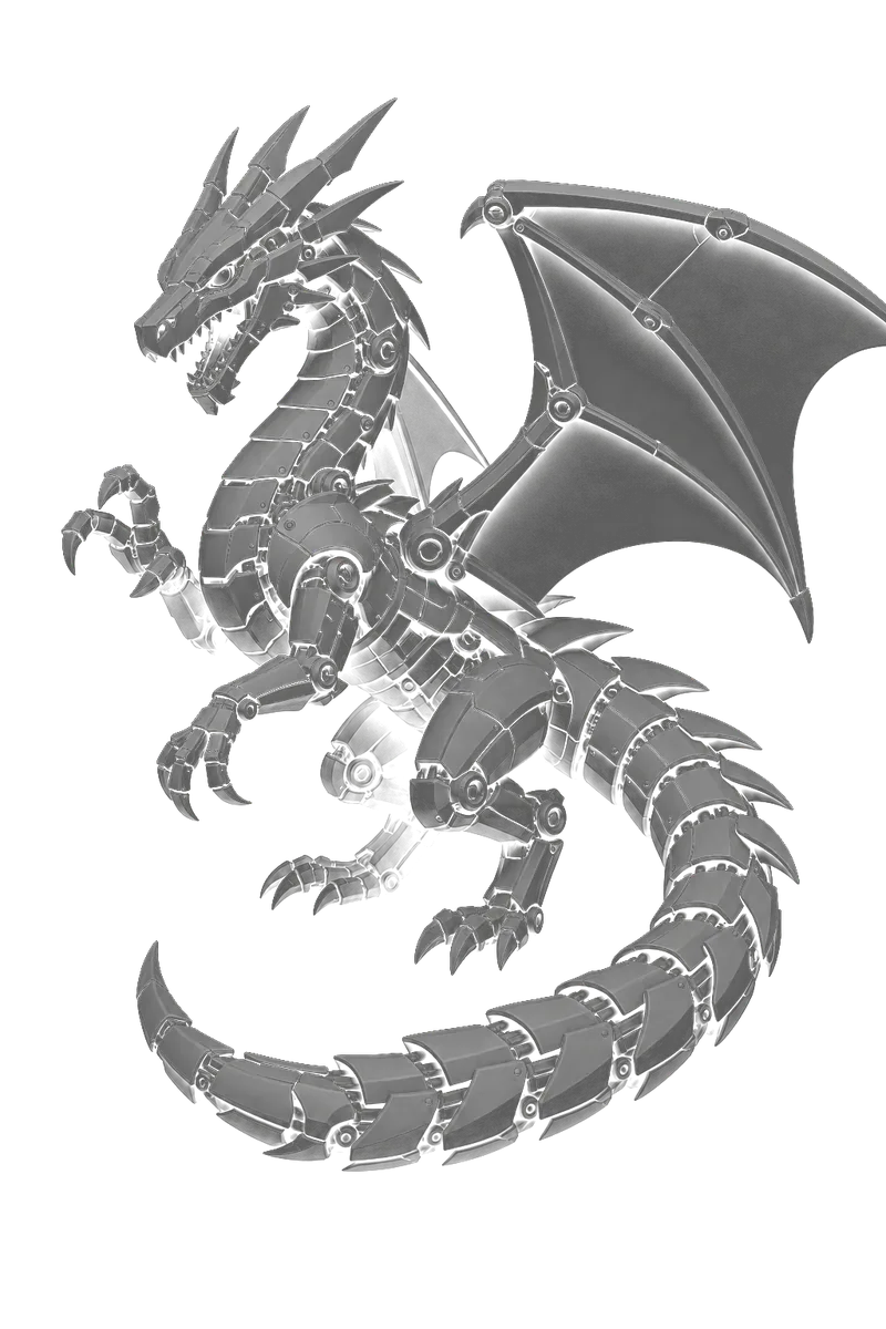 An articulated dragon as a plain grey untextured file.