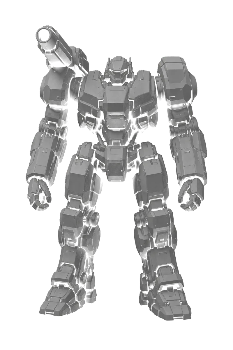 A mech robot model as a plain grey untextured file.